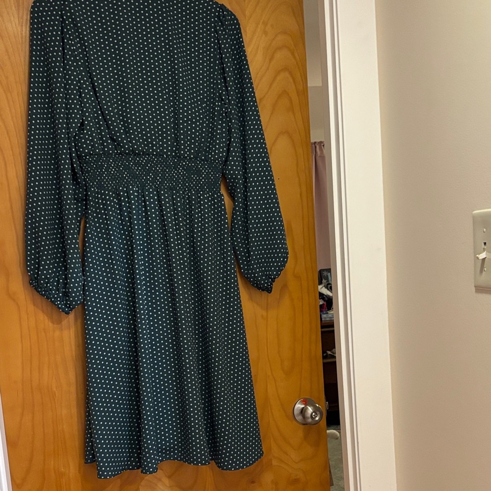 Draper James Forest Green Polka Dot Long Sleeve Dress - Picture 7 of 7